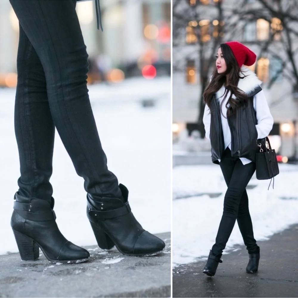 Rag & Bone Harrow Black Leather Booties Size 39.5